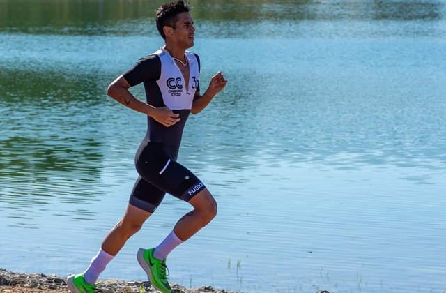 A PaceOn athlete on the run leg of a triathlon